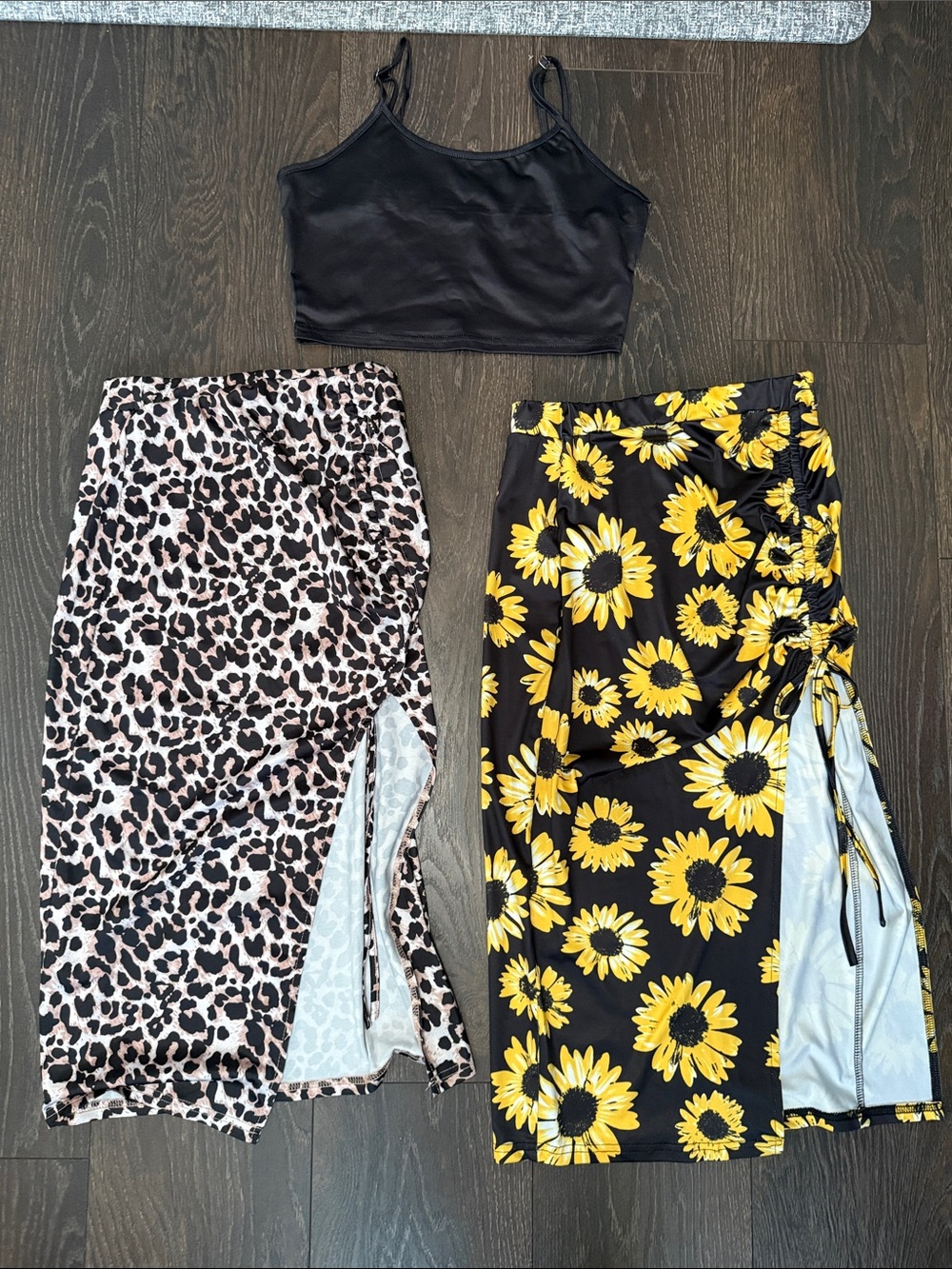 Black & Yellow Sunflower Drawstring Midi Skirt